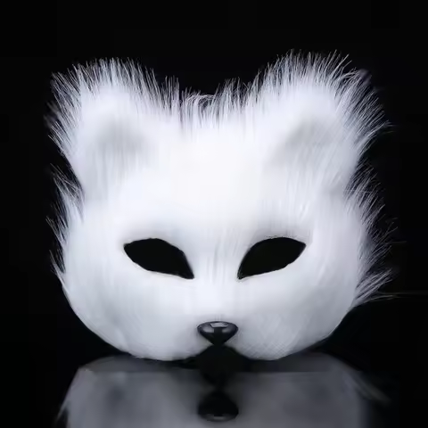 White Villus Fox Mask Color Plastic Villus Fox Mask Animal Cosplaying Party Half Face Mask Halloween
