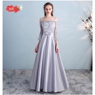 Ready stock, fast shipping Grey Korean style bridesmaid dress offshoulder free size baju pengapit ke