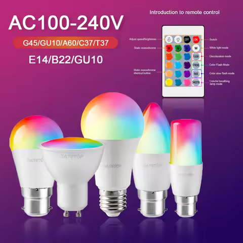 Smart Color Changing RGBW LED Light Bulb with Infrared Remote Control, GU10 Spotlight A60 C37 G45 6W