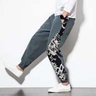 2023 Spring and Autumn New Chinese Style Cotton Linen Spliced Men's Casual Pants Retro Large Fashion Linen Feet Pants