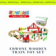 Edwone Track Train Toy 70Pcs 80Pcs Wooden Train Set with Battery Locomotive Train Track Toy
