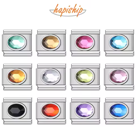 Hapiship 2025 New Women Wholesale Ellipse Shiny CZ Italian Charm Fit 9mm Bracelet Stainless Steel DI