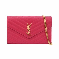 Saint Laurent Envelope 牛皮 純色 V紋 絎縫 YSL標誌 斜背包 單肩包