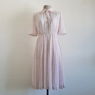 復古風印花白洋裝 女款 雪紡 短袖 高領 寬版 L