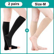 (2คู่) cofoe สีดำและสีน้ำตาลยืดหยุ่นถุงเท้าความดันถุงเท้าการบีบอัดลูกวัวเปิดนิ้วเท้า + ลูกวัว Leggings ระดับ2ยืดหยุ่นเส้นเลือดขอดหลอดเลือดดำถุงเท้า23-32 MmHg ความดันต่ำกว่าเข่าถุงน่องสำหรับผู้ชายผู้หญิงป้องกันเส้นเลือดขอดกำจัดอาการบวมน้ำ