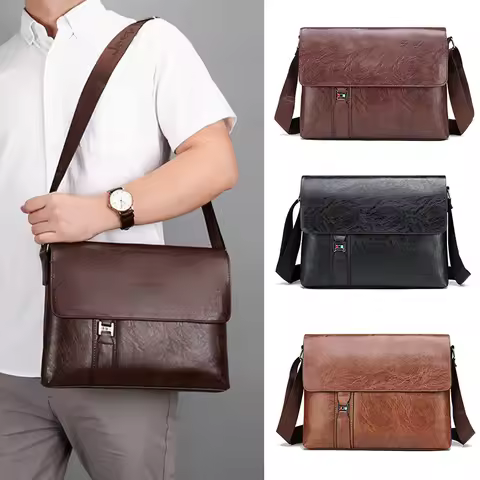 Men'S Briefcase PU Leather Ipad A4 Document Shoulder Executive Work Business Work Messenger Crossbod