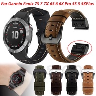 Leather 26mm 22mm Smart Watch Band for Garmin Fenix 7 7X 5X 5Plus 6 6X Pro 3 HR QuickFit Release Approach S62/S60 Correa Straps