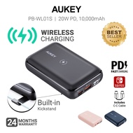 Aukey PB-WL01S 20W 10000mAH PD Wireless Charging w Kickstand Powerbank Portable Charger for iPhone 12 11 Samsung (24 Months Warranty)