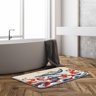 Red Octopus Bath Mat Ocean Kraken Nautical Animal Octopus Tentacles Japanese Great Waves Funny Cat W