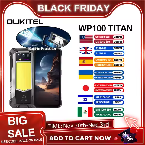 Oukitel WP100 Titan Built-in Projector Rugged Phone 33000mAh 66W Charger 48(16+32)GB 512GB 200MP Cam
