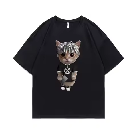 Rapper Ken Carson Kitty Print T Shirt Regular Men Hip Hop Loose Tshirt Male Fashion Cotton Street Te