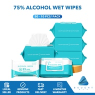 75% Alcohol Wet Wipes 50/10 Pcs - 99.99% Disinfection, Sanitizing & Disposable for Hands & Surfaces