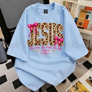 SUKISILK Glitter Animal Print Word With Ribbon Oversized Tee Ladies Short Sleeve Shirt
