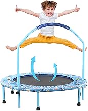 Home Office Kids Trampoline Mini Trampoline with Handle And Protective Cover Foldable Fitness Exercise Rebounder Jumper Safe And Durable Toddler Trampoline for Indoor Outdoor 38in Blue