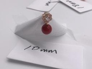 1129天然珍珠貝珠貝寶珠珍珠墜子南洋珍珠貝墜子紅珊瑚色10mm玫瑰金花型碎鑽款