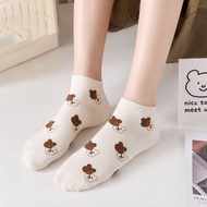 QSTAR Cute Bear Ankle Socks Women Cotton Casual Socks Kaus Kaki Pendek Wanita Comel Kapas