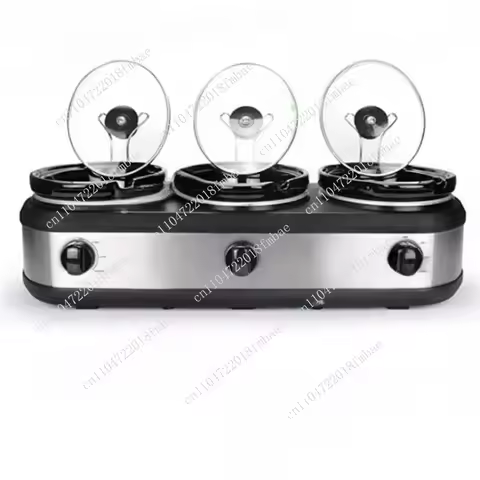 Silver Electric Small Cookers Portable Crock Pot 3X 1.5 Quart Triple Slow Cooker For Buffet Kitchen