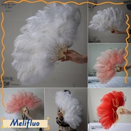 MELIFLUO Folding Fan, 30*52cm 35*60cm 12 Bones Handheld Fur Fan,  Big Red Ostrich Runway  Props Perf
