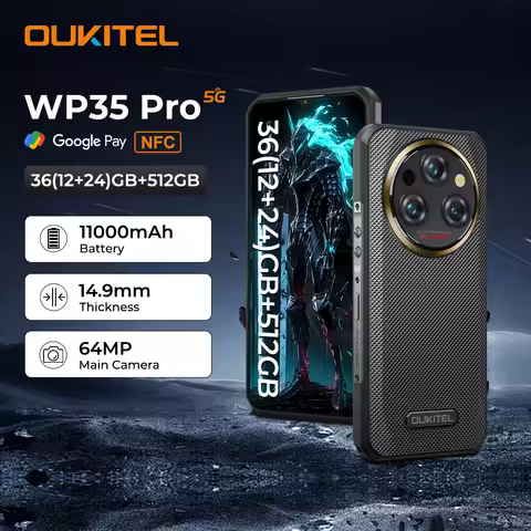 Oukitel WP35 PRO Rugged Smartphone 5G 11000mAh 36GB+512GB, 6.6" 2.4K Display Andiron 14, 64 MP, NFC 