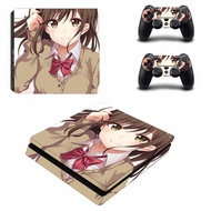 Lovely Girl Decal PS4 Slim Skin Sticker for Playstation 4 Slim Console Protection Film and 2Pcs Controller Protective Skins