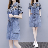 Women Women's Denim Dress Narrow Waist Slimmer Look Mid-Length Denim Casual Dress Women