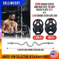 SellinCost Barbell Set 3CM Hole 20kg / 35kg Trigrip Barbell High Grade Standard size Tri Grip Rubber Coated Iron Steel Weight Plate Handheld Handhold Standard Dumbbell Plates Besi Angkat Berat Alatan Angkat Berat TGP3