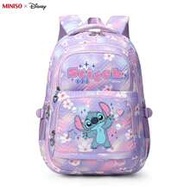MINISO X Disney Stitch 626 Backpack, Purple Tie-Dye Floral School Bag Suitable For Office Work, Stud