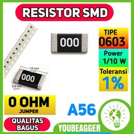 SMD Resistor 0 Ohm 0603 (000) 1/ 10w Jumper Chip Resistor