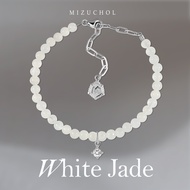 Mizuchol กำไลเงินแท้ชุบทองคำขาว ประดับหยกขาว และพลอย White Topaz แท้ - Spell Of White Jade Bracelet