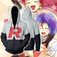 Team Rocket Jessie Musashi James Kojirou Zipper Pullover Game Anime Cosplay Sweatshirt Hoodies