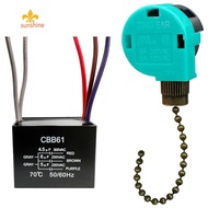 Ceiling Fan Pull Chain Switch Ceiling Fan Capacitor 5 Wire 250V 3 Speed 4 Wire CBB61 4.5uf + 6uf + 5