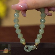 NFPH Fashion Double Ring Interlocking Hetian Jade Beaded Bracelet Female Ins Style Love Safety Buckl