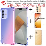 (4 in 1)For For Vivo V23e 5G/Vivo V23 5G/Vivo V23 Pro 5G/Vivo V21 V21E V20 V20SE V20 Pro V19 NEO V19 V17 V15 Pro เคสโทรศัพท์กันกระแทก+ฟิล์มกันรอยกระจกโทรศัพท tempered glass shockproof phone case + ฟิล์มกันรอยกล้อง+ฟิล์มกันรอบฝาหลัง