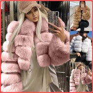 fulaide Women Winter Turn Down Collar Long Sleeve Zipper Faux Fur Short Coat Jacket