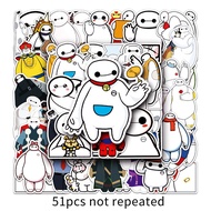 51Pcs Cartoon Cute Baymax Cartoon Waterproof Sticker Skateboarding Snowboard Retro Vinyl Sticker