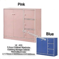 (LK423) 5 DOOR (4feet) CHILDREN WARDROBE/ KIDS WARDROBE PINK & BLUE/ 5 PINTU KANAK KANAK ALMARI BAJU