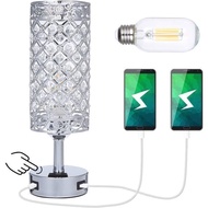🌟 SG READY STOCK 🌟3413) Crystal Table Lamp, Touch Control Lamp Dual USB with AC Outlet 3-Way Dimmable Silver, 3 Pin Plug