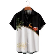 2024 New Santa Claus Print Men's Shirt Summer Vintage Lapel Christmas Shirt Men's Casual Single-Brea