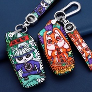 Toyota Car Key Case Cover Leather Protector 3D Painting Keyless Remote Control Key Chain Holder Bag 