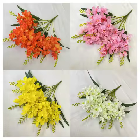 9 Forks Artificial Freesia Flowers - Lifelike Silk Freesia Stems with Fresh-Looking Blooms for Home 
