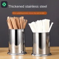 1F Round Stainless Steel Straw Bucket Hotel Chopstick Holder Cutlery Storage Tube Bamboo Stick Bucke