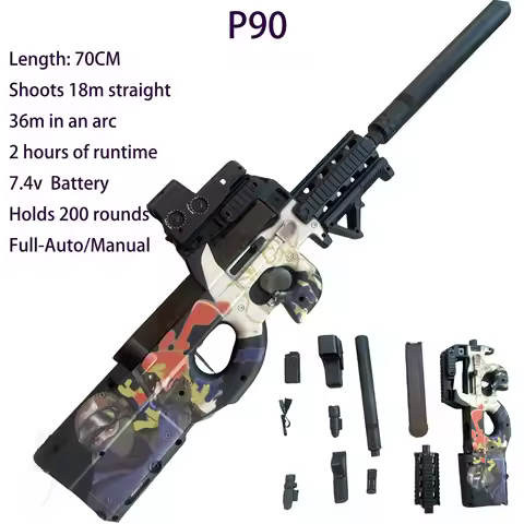P90 Full Auto Gel Ball Blaster for Large Outdoor Team Games, Big Size Electric Gel Water Bead Gun, L