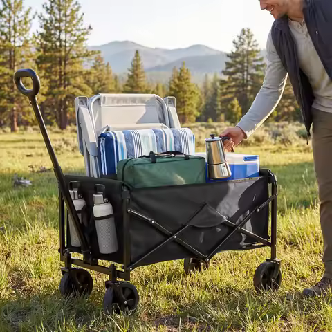 JHK 67L Heavy Duty Collapsible Wagon Cart Utility Folding Wagon with Wheels 220 lbs Weight CapacityF