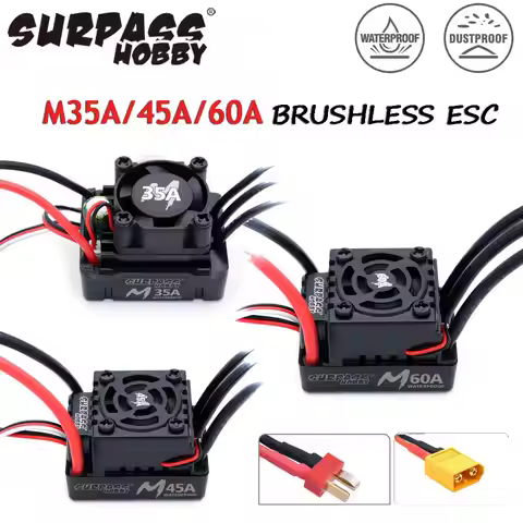 Surpass Hobby Waterproof RC ESC M35A/45A/60A Brushless Speed Controller 2-3S for 1/10 1/12 1/14 1/16