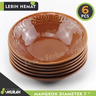 SERBU MURAH - SET 6 PCS - Mangkok KERAMIK LUCKY EMBOSS BUNGA 7"- Mangkok Cantik - Mangkuk Kaca Souve