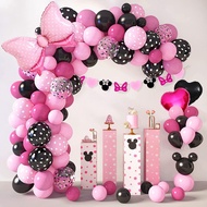 HITAM MERAH 113pcs Mouse Balloons Garland Arch Kit For Cartoon Mouse Theme Girls Kids Birthday Party Decoration, Pink Black Rose Red Bow Balloons Foil Banner For Mini Mouse Baby Shower Party