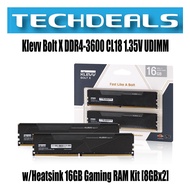 Klevv Bolt X DDR4-3600 CL18 1.35V UDIMM w/Heatsink 16GB Gaming RAM Kit [8GBx2]