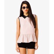 4vr Twenty One Faux Leather Collar Chiffon Top Small