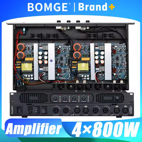 BOMGE Digital Power Amplifier 800W 8 Ohm 1U 4 Channel Karaoke Stage Audio Microphone Speaker Amplifi