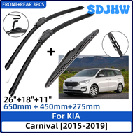 SDJHW 3ชิ้นสำหรับ KIA Carnival 2015-2019 26 "+ 18" + 11 "ที่ปัดน้ำฝนใบปัดน้ำฝนกระจกหน้ารถด้านหลังด้า